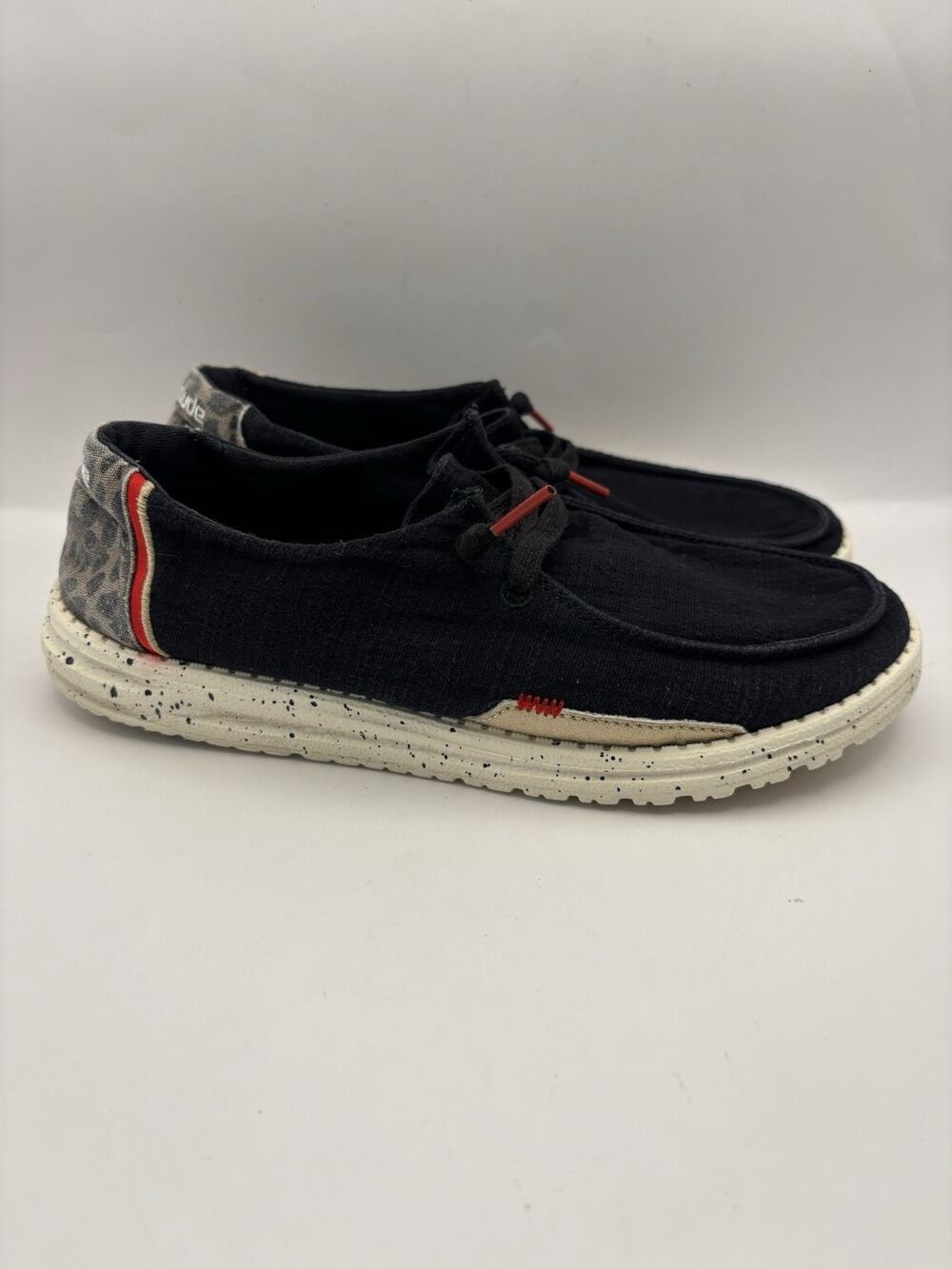 Hey Dude Wendy Black Leapord Slip On Shoes Women Size 8